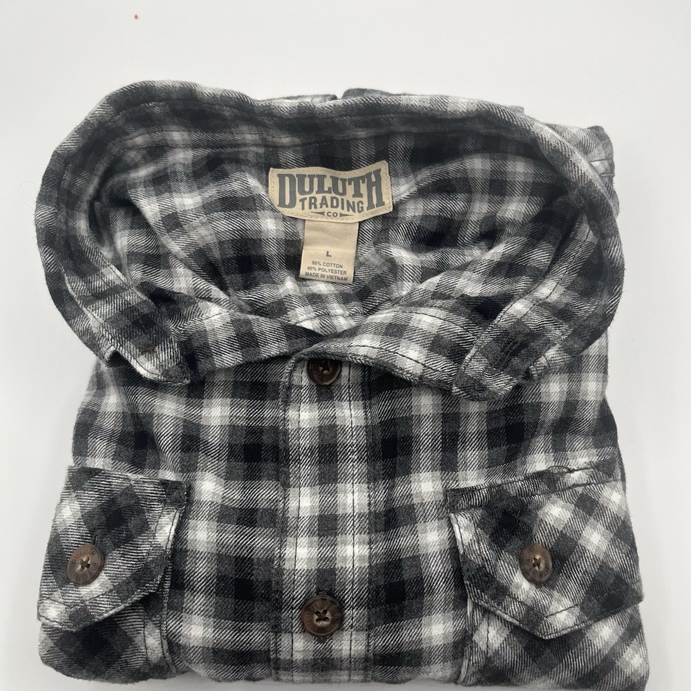 Duluth Trading Flannel‎ Plaid Black Mens Large Button Down